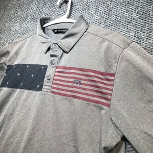 TravisMathew Mens Small Polo Shirt Gray Patriotic Palm Tree Stripe Golf